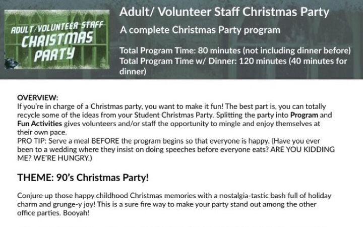 Adult Volunteer/Church Staff Christmas Party Program Sheet
